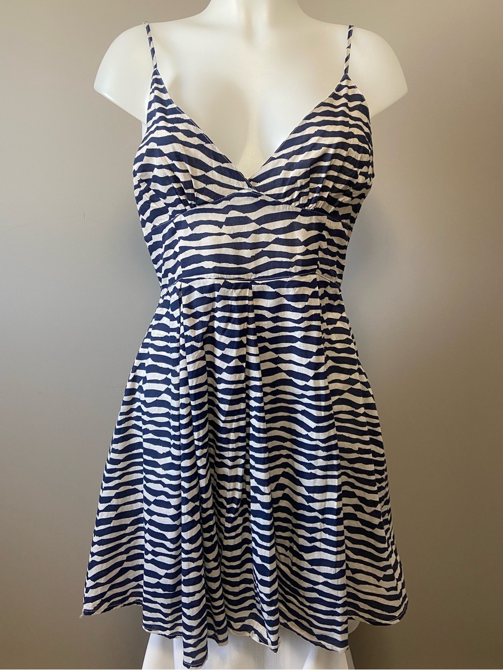 Jack - Navy & White Spaghetti Strap Fit-and-Flare Mini Dress